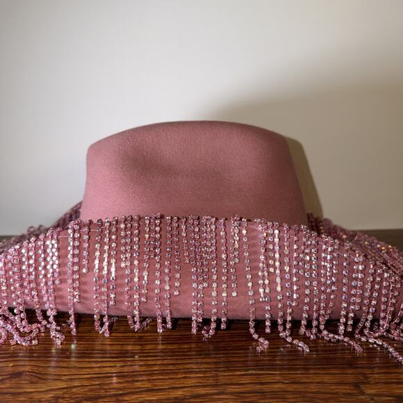 Handmade Flying Hatter Felt Cowboy Hat Pink (bachelorette/wedding) 7 3/8